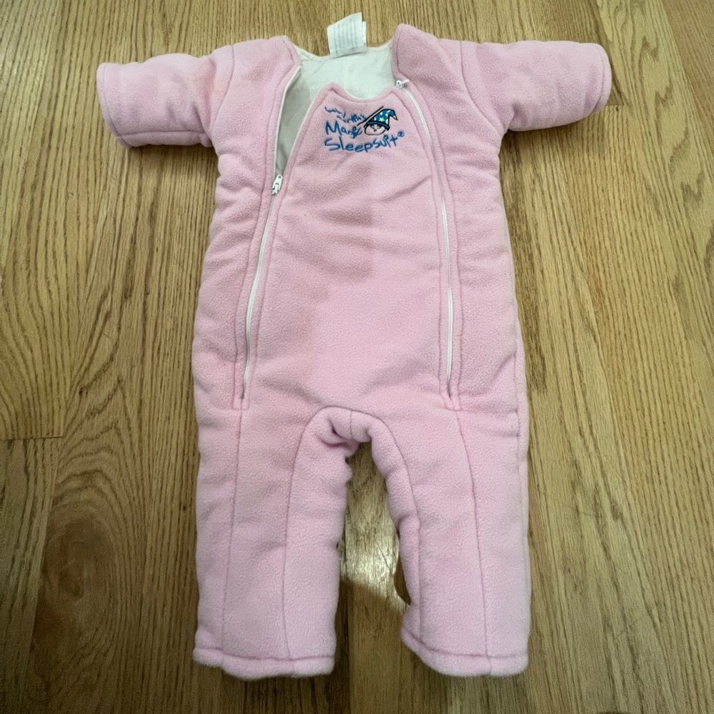 Baby Merlin Magic Sleep Suit, pink microfleece, size small 0-6 months